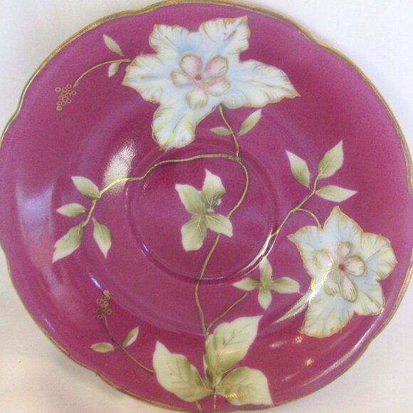 Shofu Occupied Japan Tea Cup and Saucer Hand Painted Blue Floral on Magenat I248 - Picture 4 of 9